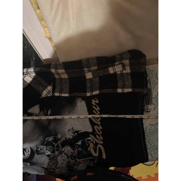 Reworked Upcycle Grunge Oversize Tupac Shakur  Flannel Top S/M - Picture 5 of 5